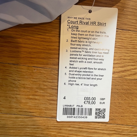 NWT Light blue Lululemon court rival HR skirt long $80 - Picture 4 of 7